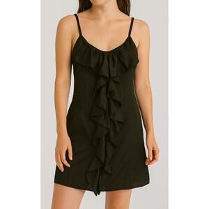 NWT Susana Monaco Ruffle Cocktail Mini Dress Size 4 Black Old Money Event LBD